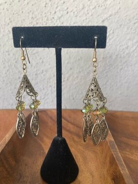 Brass Green Beaded Earrings